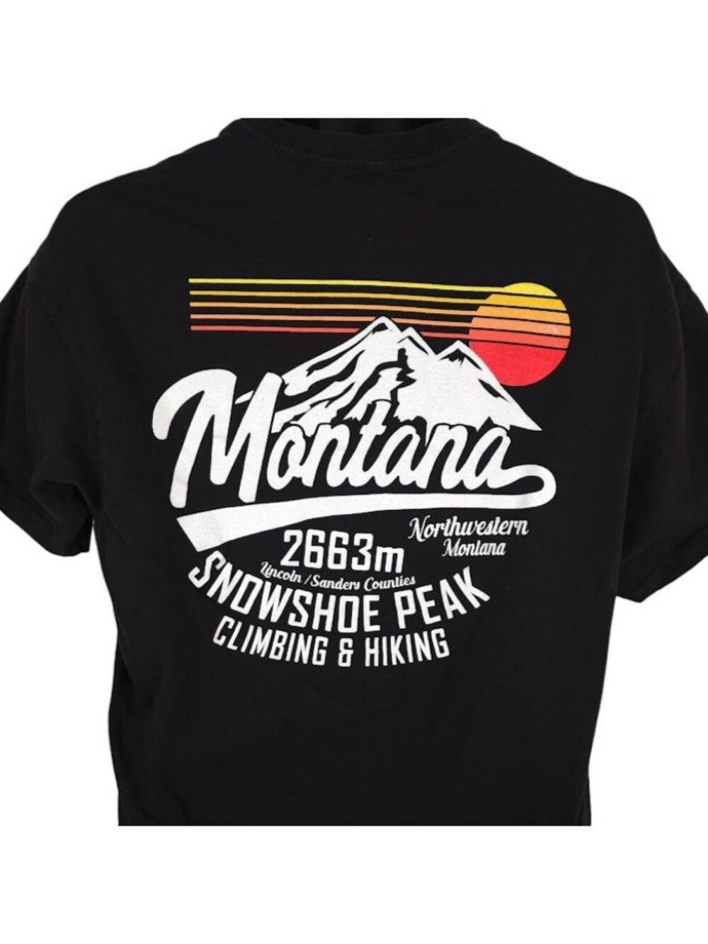 Snowshoe Peak T Shirt Mens Size Large Black Montana Climbing Hiking Travel Tee